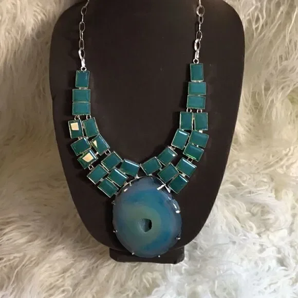 HUGE AQUA CONDOR AGATE  & KUNZITE NECKLACE - Picture 4 of 15